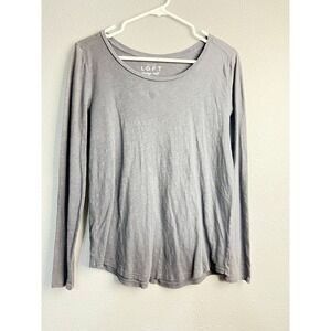 LOFT Vintage Soft Gray Long Sleeve Scoop Neck Cotton Slub Tee Shirt Womens Small